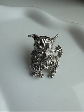 Silver Dog Brooch Pin - Cute Yorkshire Terrier Style